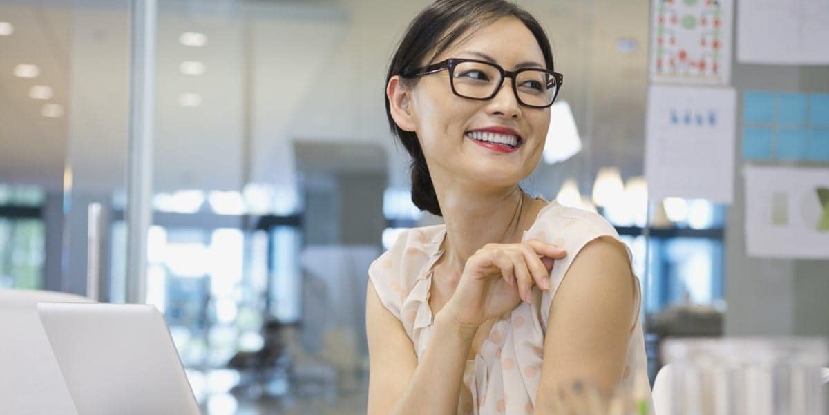 woman smiling in office
