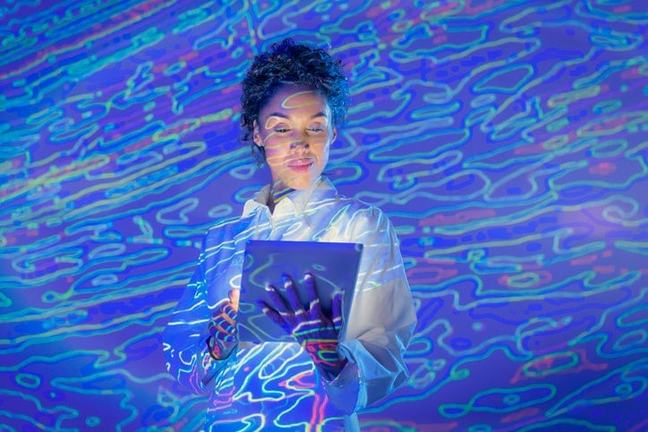 lady looking at tablet