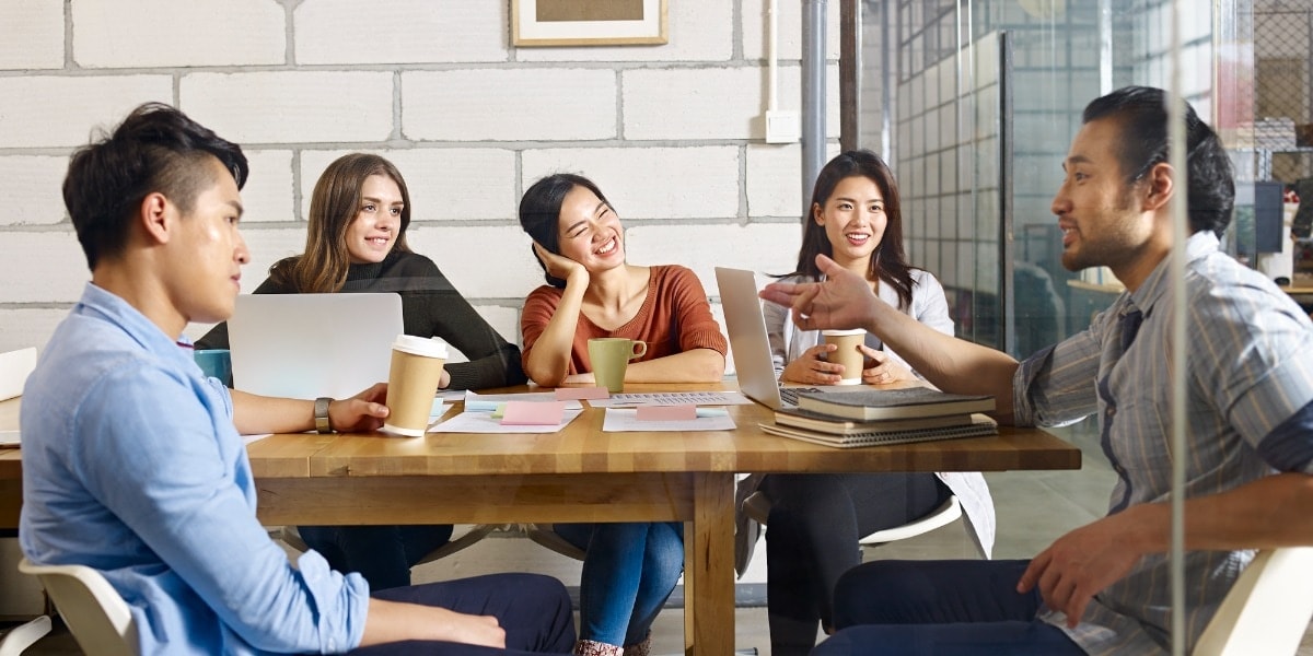 business team having a discussion in a meeting room