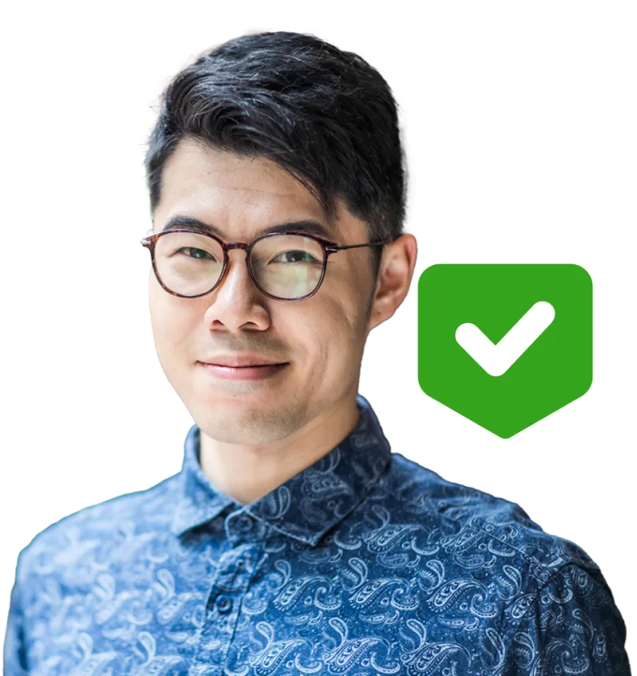 business professional with confirmation check mark