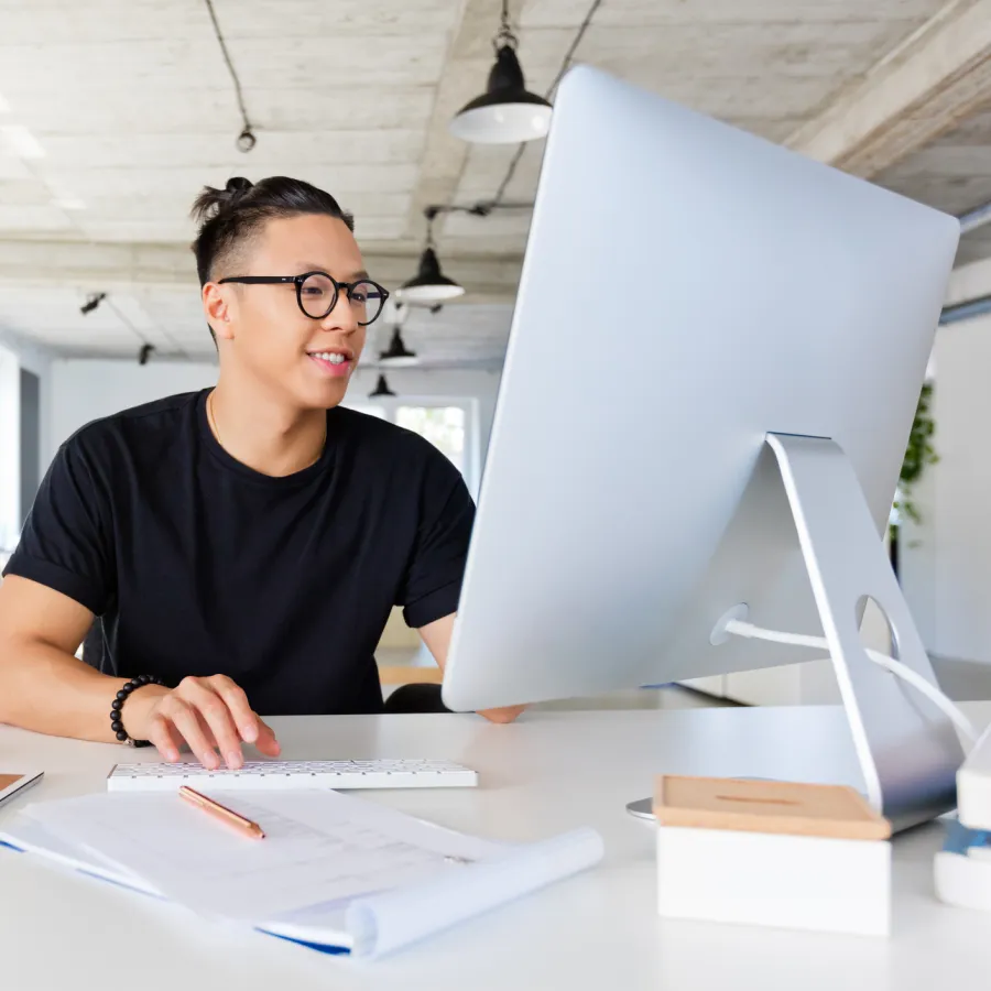 man on computer
