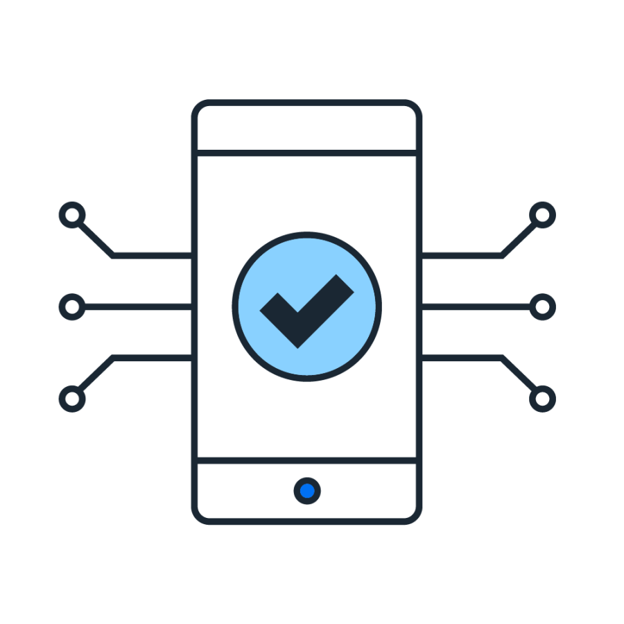 Mobile app with checkmark pictogram