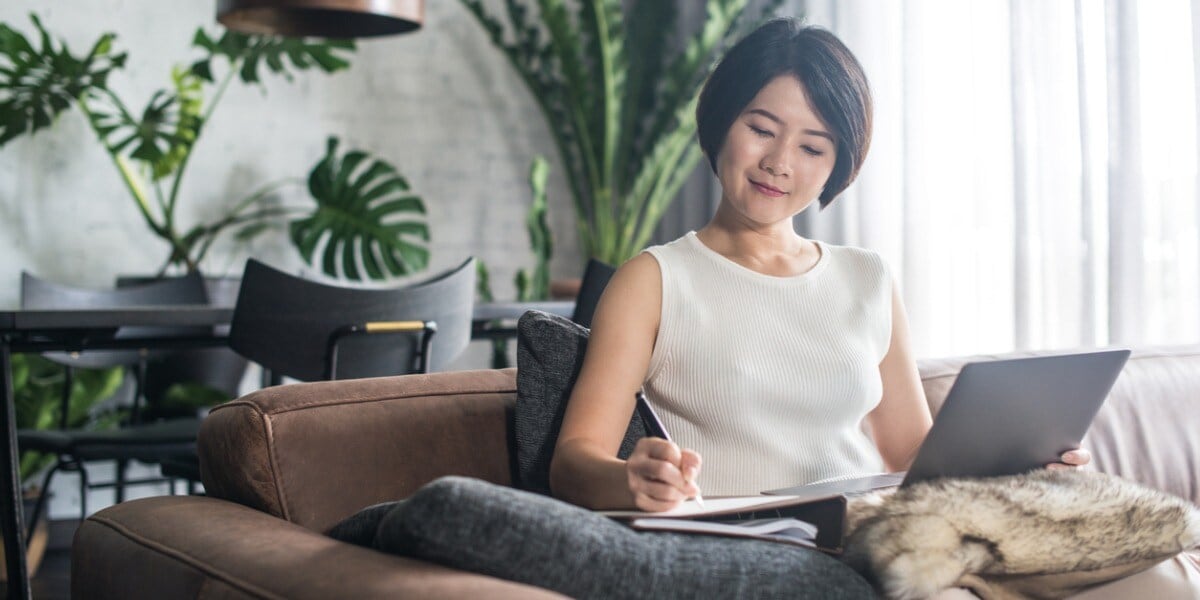 asain woman working from home